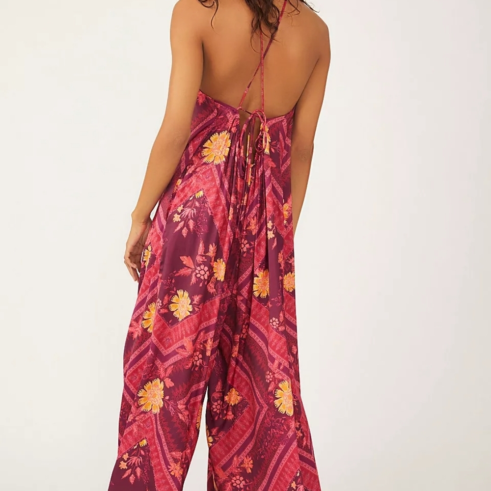 Free Peopke Floral Halter Jumpsuit in Red and Orange - Picture 4 of 4